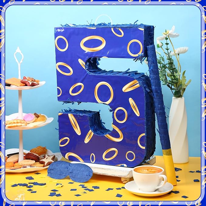 Number 5 Blue and Golden Rings Piñata - Image 5