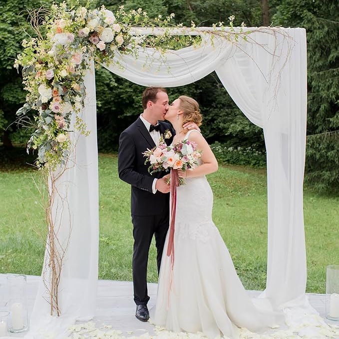 Wokceer White Wedding Arch Draping Fabric Backdrop 28.7" X 20FT Sheer Drapes - Image 4