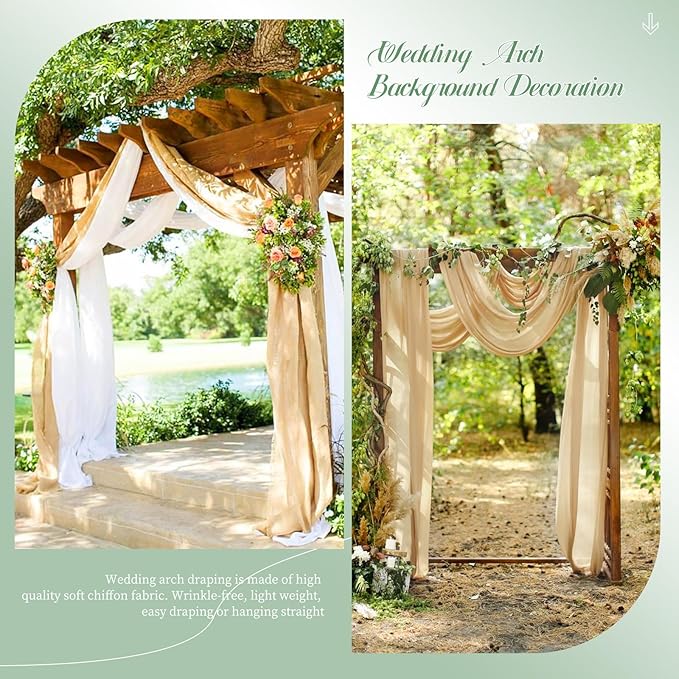 Wedding Arch Draping Fabric, 8 Panels 28" x 20ft Champagne Sheer Chiffon - Image 6