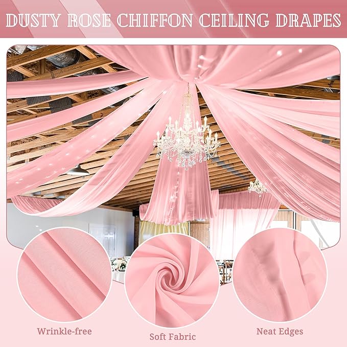 6 Panels Dusty Rose Ceiling Drapes - Image 4