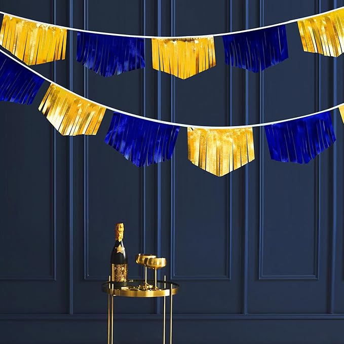 Royal Blue Gold Tassel Banner Metallic Fabric Pennant Bunting Flag - Image 4