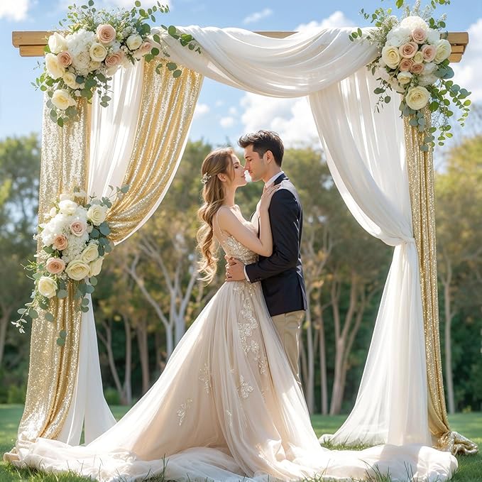 Wedding Arch Draping Fabric, 1 Panel 28" x19ft White Arch Drapes & 1 Panel 16" - Image 3