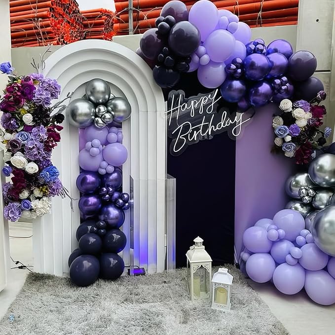 Purple Black Silver Balloons, Metallic Purple Silver Balloon - Image 3