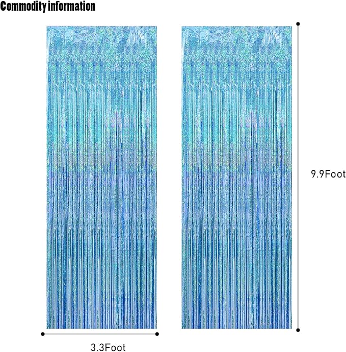 CANREVEL 2 Pack 3.3x8.2 Feet Light Blue Foil Fringe Backdrop Curtains, Glitter - Image 3