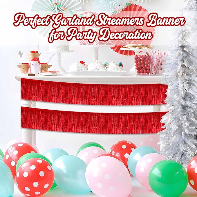 4 Pack 10 Ft Red Foil Fringe Garland Metallic Streamers Tinsel Banner Wall - Image 4
