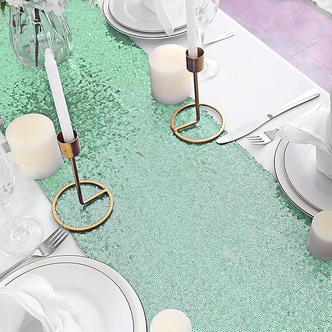 Eternal Beauty 5PCS-12X108 Mint Green Sequin Table Runner - Image 3