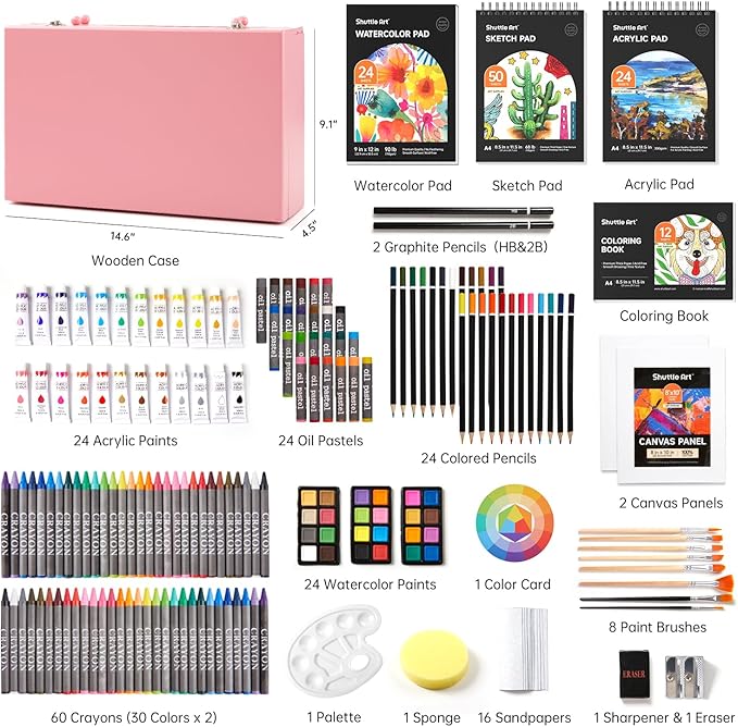 Shuttle Art Deluxe Gift Art Kit, 202-Piece Wooden Art Supplies Set - Image 2