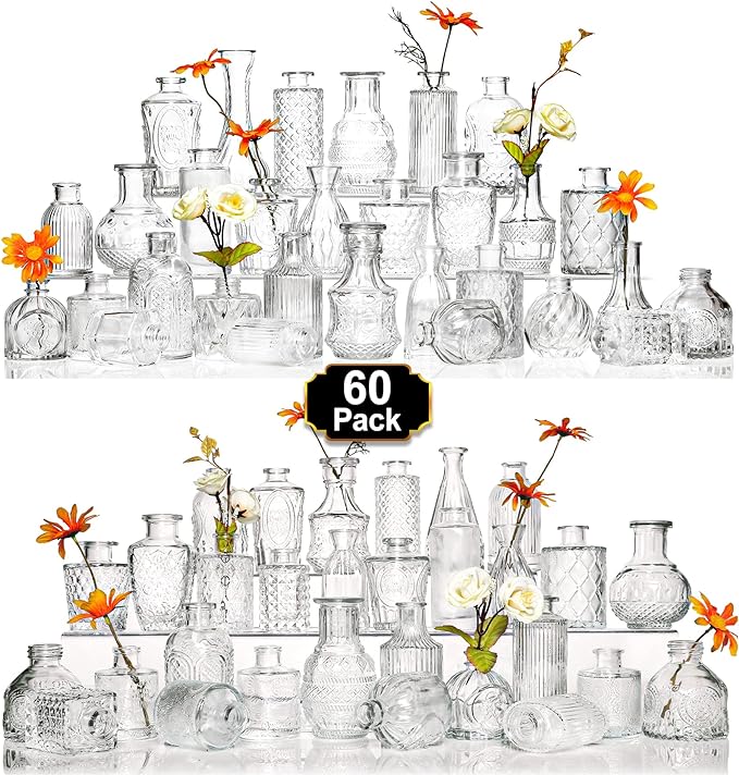 Arme Glass Bud Vase Set of 60 Pcs, Small Clear Glass Bud Vases in Bulk by Arme