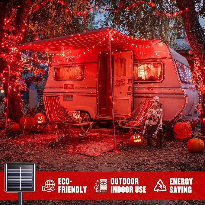 JMEXSUSS Total 200 LED Red Lights Halloween Outdoor, 2 Pack Solar Halloween - Image 5