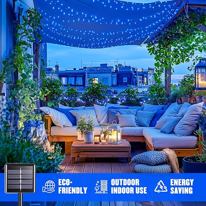 JMEXSUSS 2 Pack Blue Solar Christmas Lights: 100 LED 33ft Blue Solar Lights - Image 4