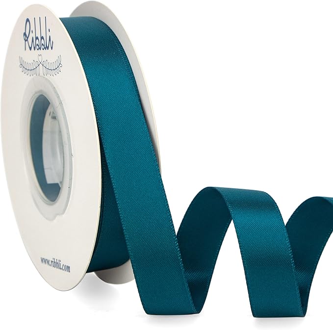 Ribbli Teal Satin Ribbon 5/8 inch x Continuous 25 Yards, Double Faced Satin Use by Ribbli