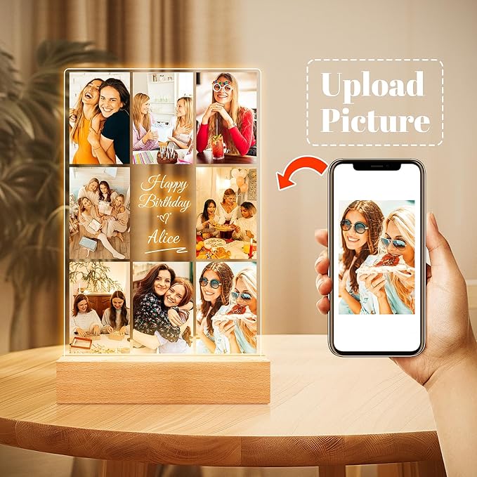 Custom Picture Frames with Photos, Personalized Photo Frame with Night Light - Image 2
