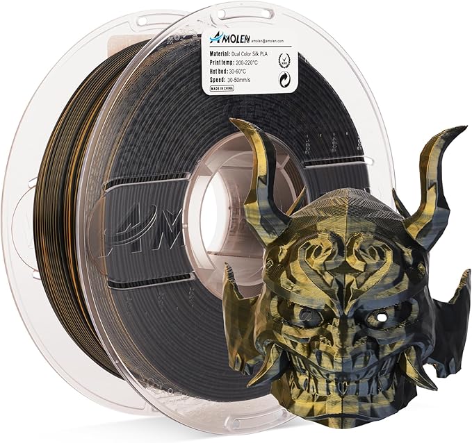 AMOLEN Silk PLA 3D Printer Filament, Dual Color Black Gold PLA 1.75mm, Shiny by AMOLEN