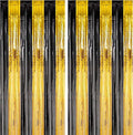 2 Pack Black and Gold Foil Fringe Backdrop Curtains, Tinsel Streamers Birthday by Voircoloria