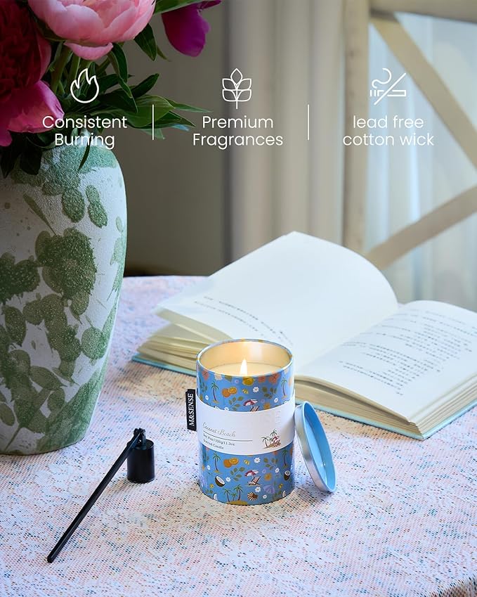 M&SENSE Coconut Beach Scented Candle, Medium Jar Candle 11.3oz Natural Soy Wax - Image 4