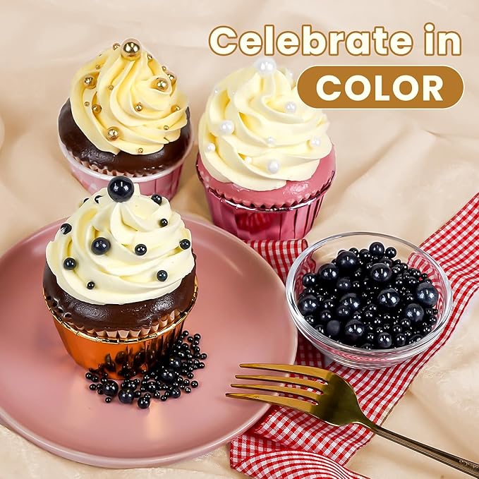 Edible Black Pearl Sugar Sprinkles, 180g/6.35oz, Cupcake Toppers, Cake - Image 2