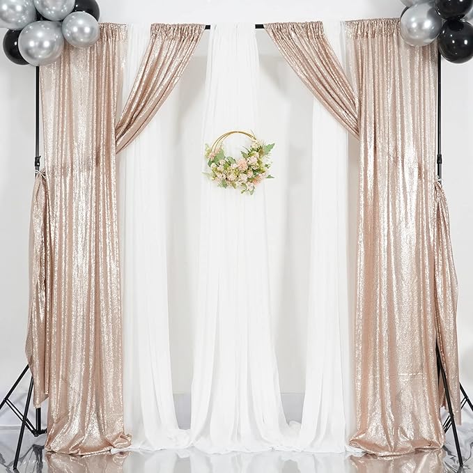 Champagne Sequin Backdrop Curtains, 2 Panels Champagne Blush Sequin Backdrop - Image 7