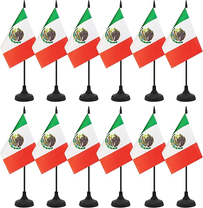12 Pack Mexico Desk Flag Set, Mexican Table Office Flag, Small Miniature by Unknown