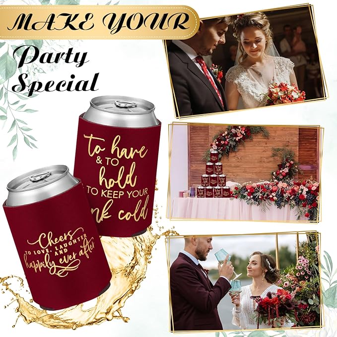 50 Pieces Burgundy Wedding Can Cooler Sleeves Bulk Engagement Party Favors - Image 5