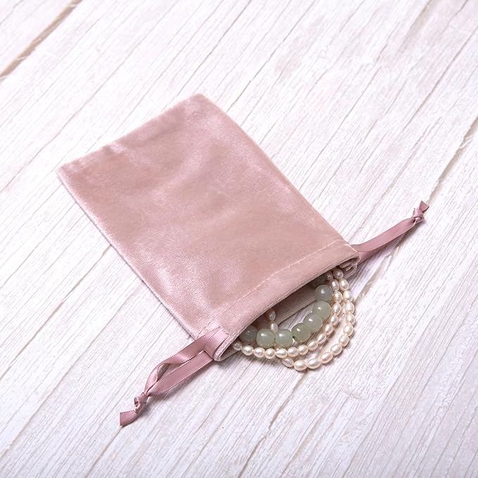 QIANF 12pcs Rose Pink Velvet Drawstring Bags 4x6 inches Glossy Small Velvet - Image 5