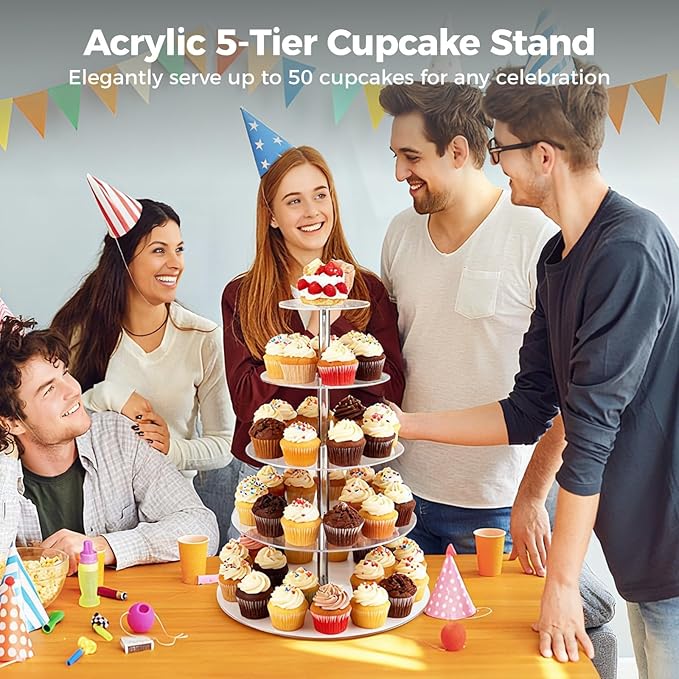 OMISTAR 5-Tier Acrylic Cupcake Stand, 15.7 in / 40 cm Wedding Cake Stand - Image 2