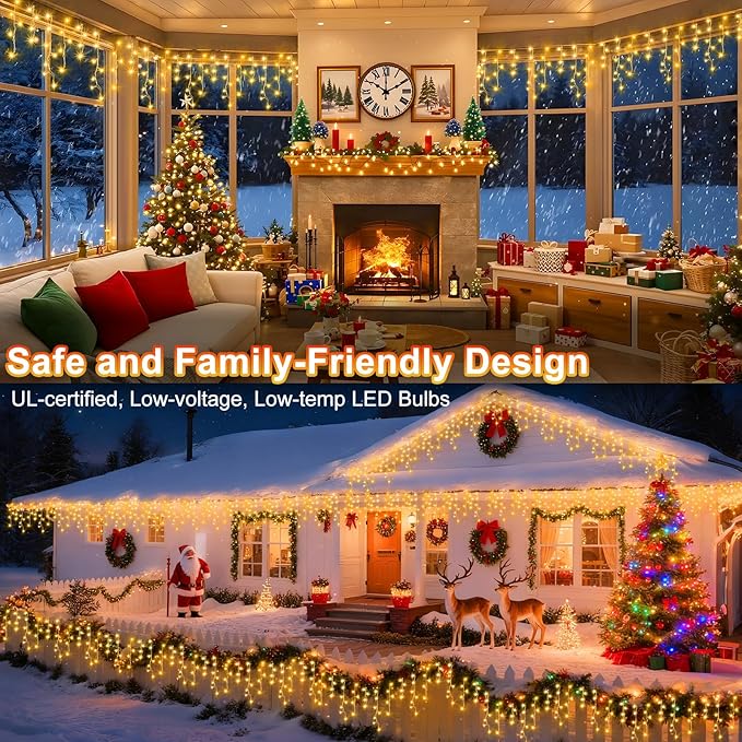 KNONEW Christmas Lights Outdoor Decorations 400 LED 33ft 8 Modes Curtain Fairy - Image 4