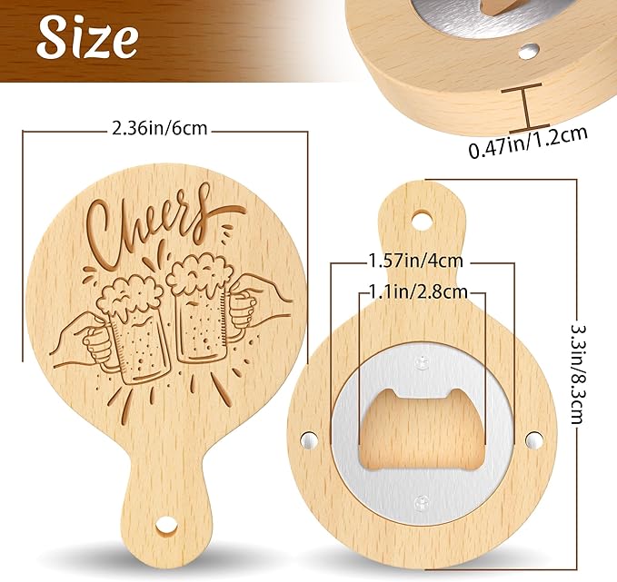 8 Custom Magnetic Bottle Opener Refrigerator, Personalized Engraved Wood Beer - Image 2
