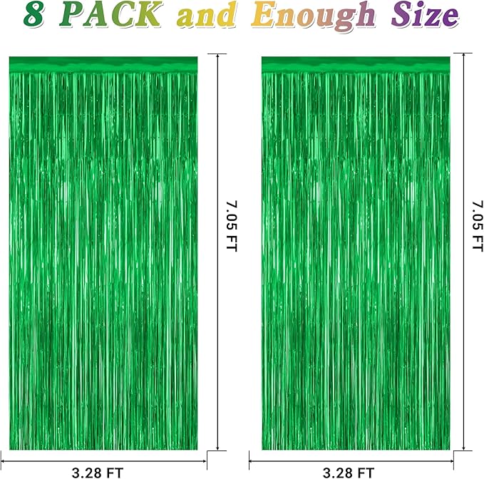 8 Pack Green Streamer, 3.28 FT x 7.05 FT Dinosaur Backdrop, Metallic Tinsel - Image 2