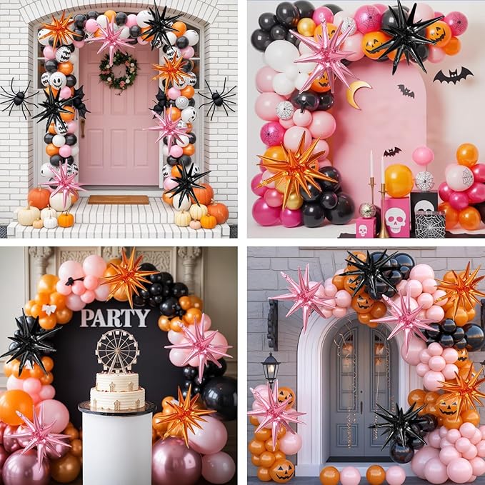Black Orange Pink Star Balloons - Image 7