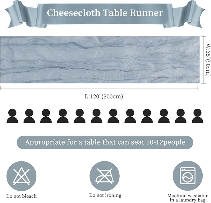 24 Pack Dusty Blue Cheesecloth Table Runner 10FT Long Boho Gauze Table Runner - Image 2