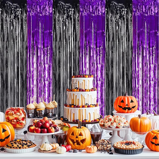 TONIFUL 2Pcs Black Purple Door Streamers, Photo Booth Backdrop Metallic - Image 4