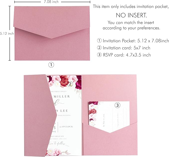 20 PCS Dusty Rose Tri-fold Laser Cut Wedding Invitation Pockets - Image 2