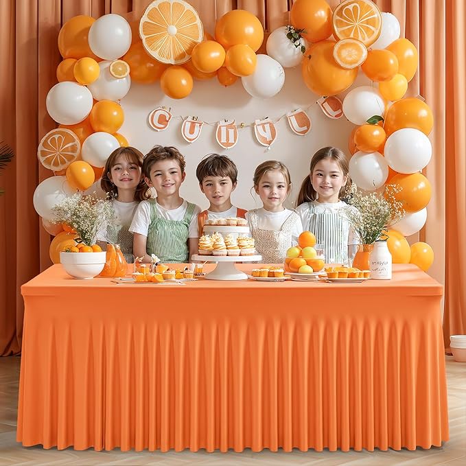 Wish Care 6 Pack Orange Spandex Table Clothes - Image 5