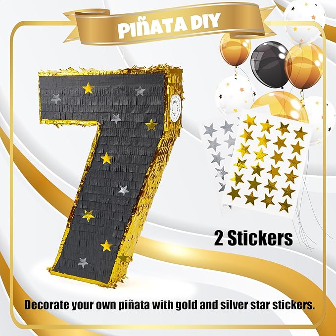 PCFING 20 Inch Number 7 Piñata Gold Black - Image 3