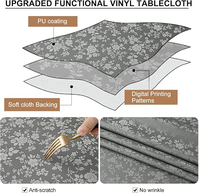 Smiry Rectangle Table Cloth, Waterproof Heavy Duty Vinyl Tablecloths, Wipeable - Image 3