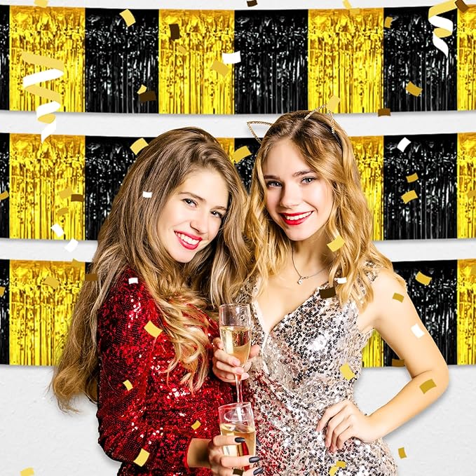 4 Pack 10 Feet Black Gold Foil Fringe Garland Metallic Tinsel Streamers Banner - Image 5