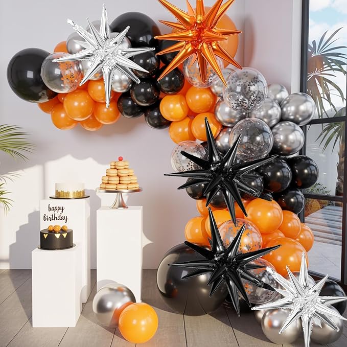 Black Orange Silver Star Balloons - Image 3