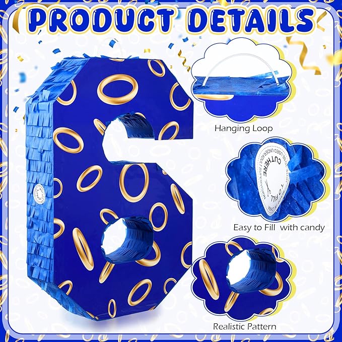 Number 6 Blue and Golden Rings Piñata - Image 3