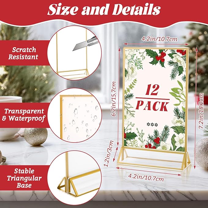 12 Pack Acrylic Sign Holder 4 x 6 Gold Picture Frames, Double Sided Flyer - Image 3