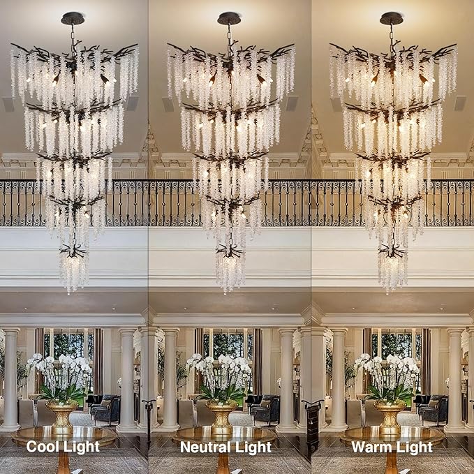 118'' Black Branch High Ceiling Chandelier, 28-Light Modern Long Tree - Image 5