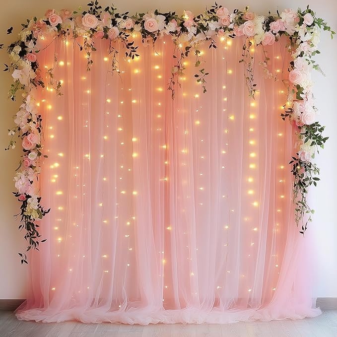 Fomcet Peach Tulle Backdrop Curtains by Fomcet