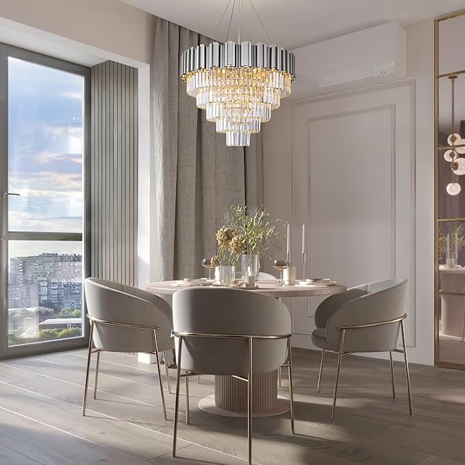 Modern Crystal Chandelier, 27.5" Silver Chandelier - Image 2