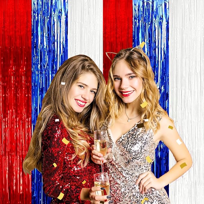 4P Metallic Foil Fringe Tinsel Table Skirts - Image 3