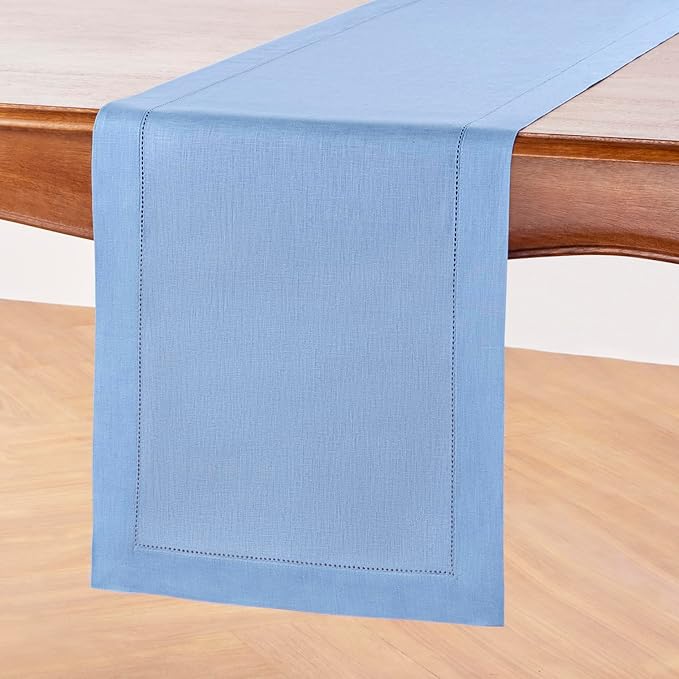 Solino Home Linen Cornflower Blue Table Runner 108 Inches Long - Image 2