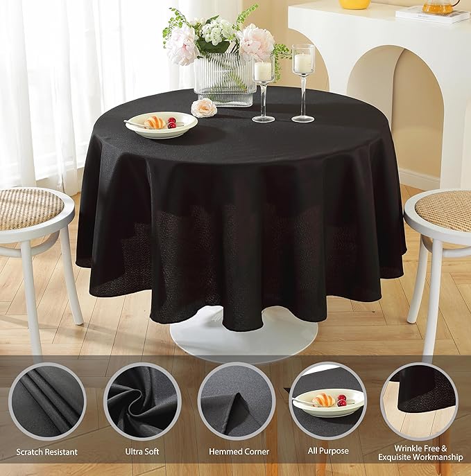 Craft And Party Round Tablecloth, 90 Inch Black Tablecloth, Polyester Fabric - Image 2