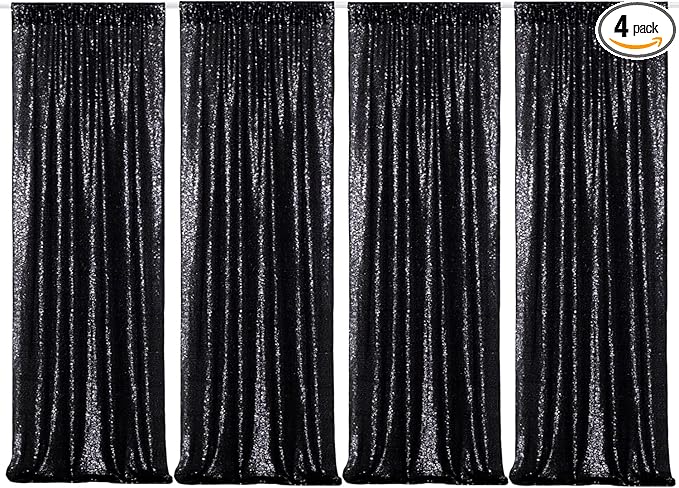 Poise3EHome Black Sequin Backdrop Curtains, 4 Panels 2FTx8FT Glitter Background by Poise3EHome