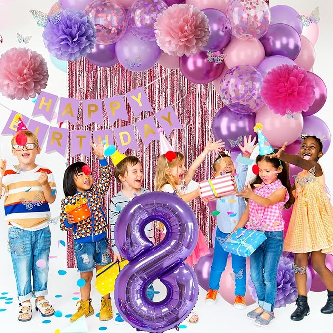 Pink Purple 8th Birthday Party Decorations - Image 6