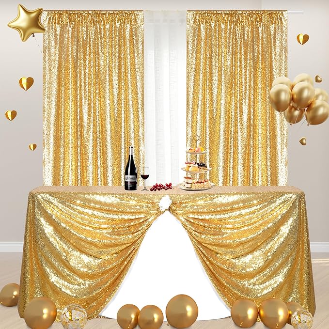 Poise3EHome Gold Sequin Backdrop Curtains, 2 Panels Gold Sequin Backdrop - Image 3