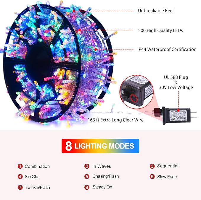 JMEXSUSS 163ft 500 LED Christmas Lights Outdoor, Waterproof Clear Wire String - Image 7