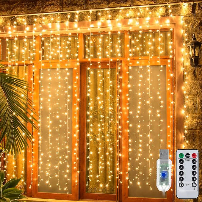 Ollny 2 Pack Curtain String Lights Warm White, 400LED 6.6x6.6ft Fairy Lights by Ollny